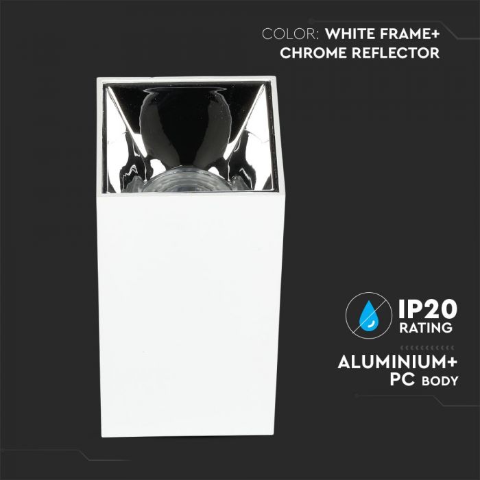 Φωτιστικό Σποτ Επιφανειακό Τετράγωνο GU10 Αλουμίνιο Λευκό & Χρώμιο Ανακλαστήρας 8585 - V-TAC