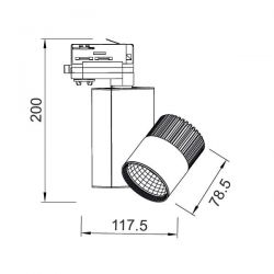 Προβολέας led ράγας 4 καλωδίων λευκός 15watt 230V φυσικό λευκό 4000k 1150lm δέσμης 36° Κωδικός : BIENAL1540W4