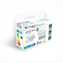 Λάμπα led v-tac αχλάδι Ε27 9watt 230v/ac φυσικό λευκό 4000Κ 806lumen (blister 3 τεμ) Κωδικός: 7241