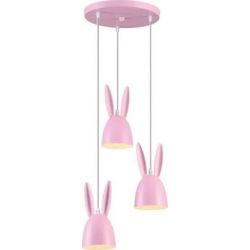 Φωτιστικό Οροφής Παιδικό Κρεμαστό Τρίφωτο Bunny Μέταλλο & Πλαστικό Ροζ 3xE27 Φ35x24x100cm ZM73P35P - Aca