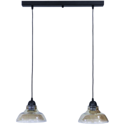 Φωτιστικό Οροφής Κρεμαστό Δίφωτο 2xE27 Ράγα Μεταλλική Μαύρη 55cm & Γυαλί Φιμέ Φ20cm GL-5060 RAGA 2L BL-FUME 02-0253 - Heronia